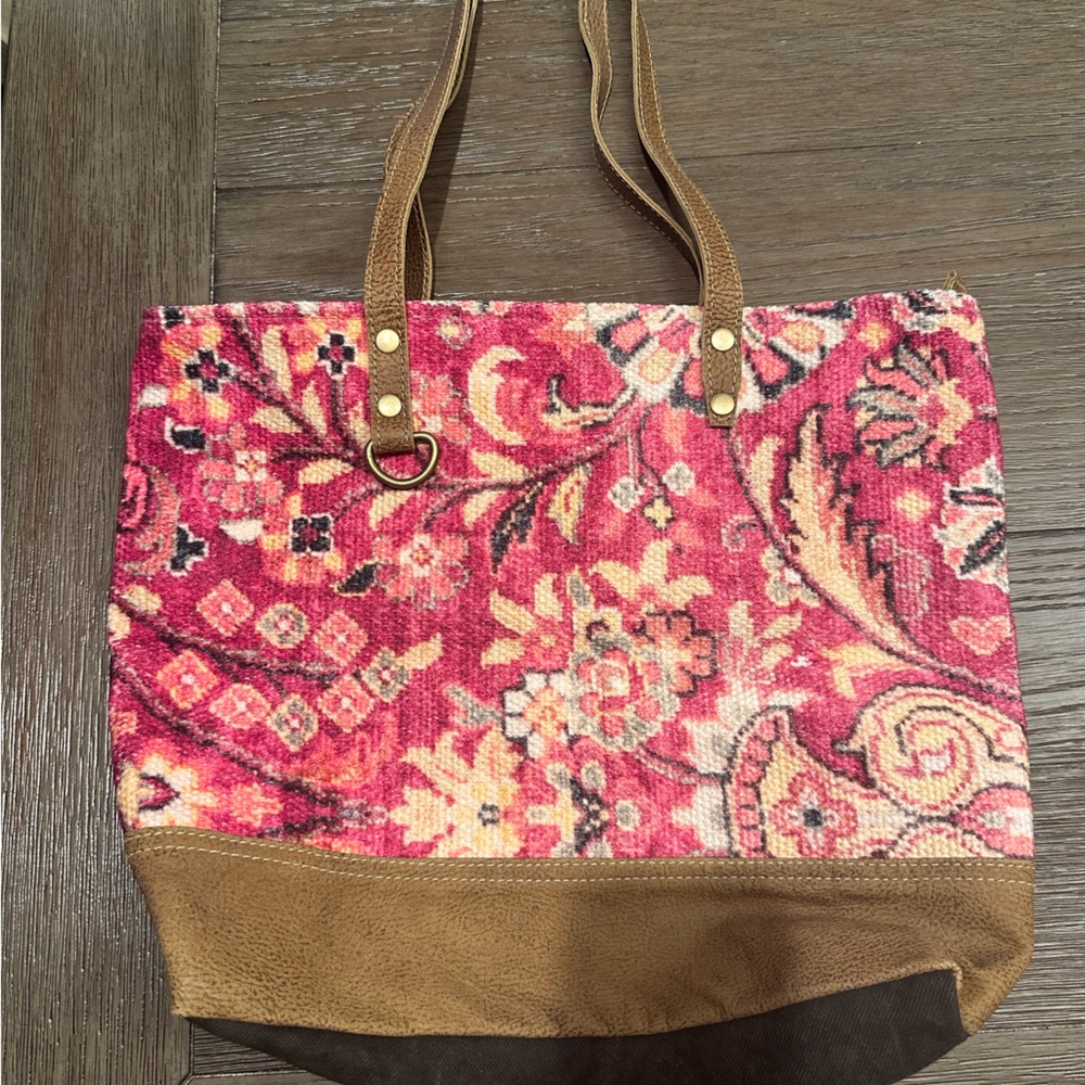 Floral Pink and Brown Tote Bag